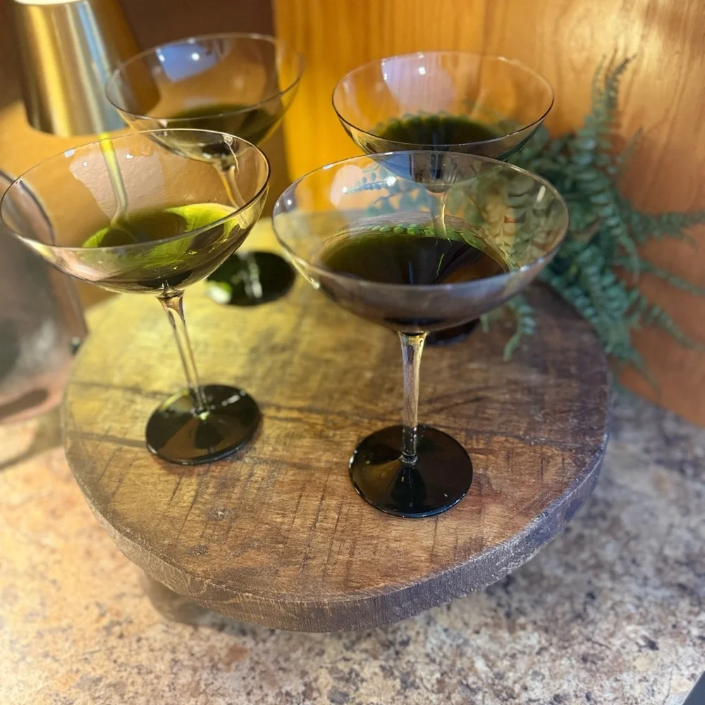 Pier 1 Imports Elemental Green Martini Glasses– Large Coupe Cocktail Glasses (4)